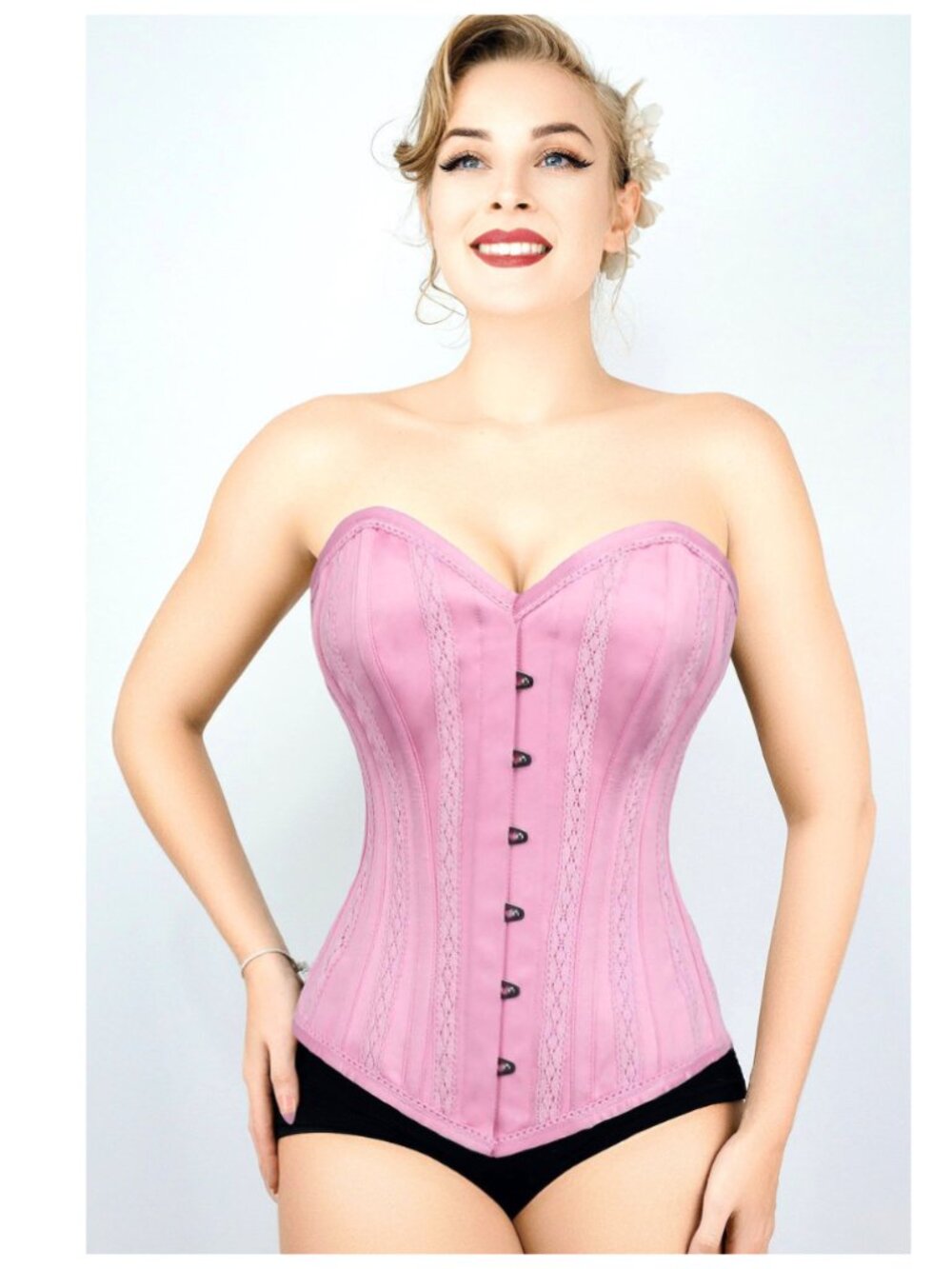 Pretty Pink Satin Lace Steel Boned EU Overbust Corset 26" (US 8) NWT